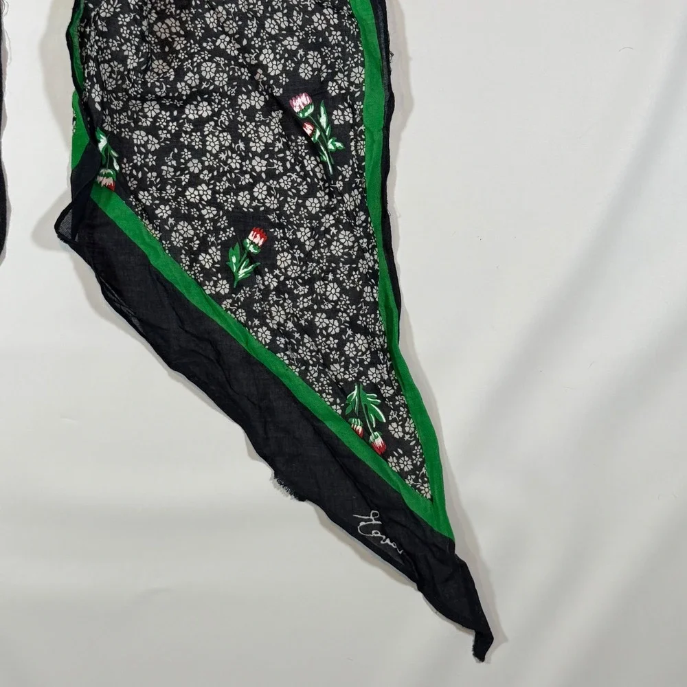 VTG 70s Eva for Robert Janan Floral Scarf Black Green Cottagecore Grannycore